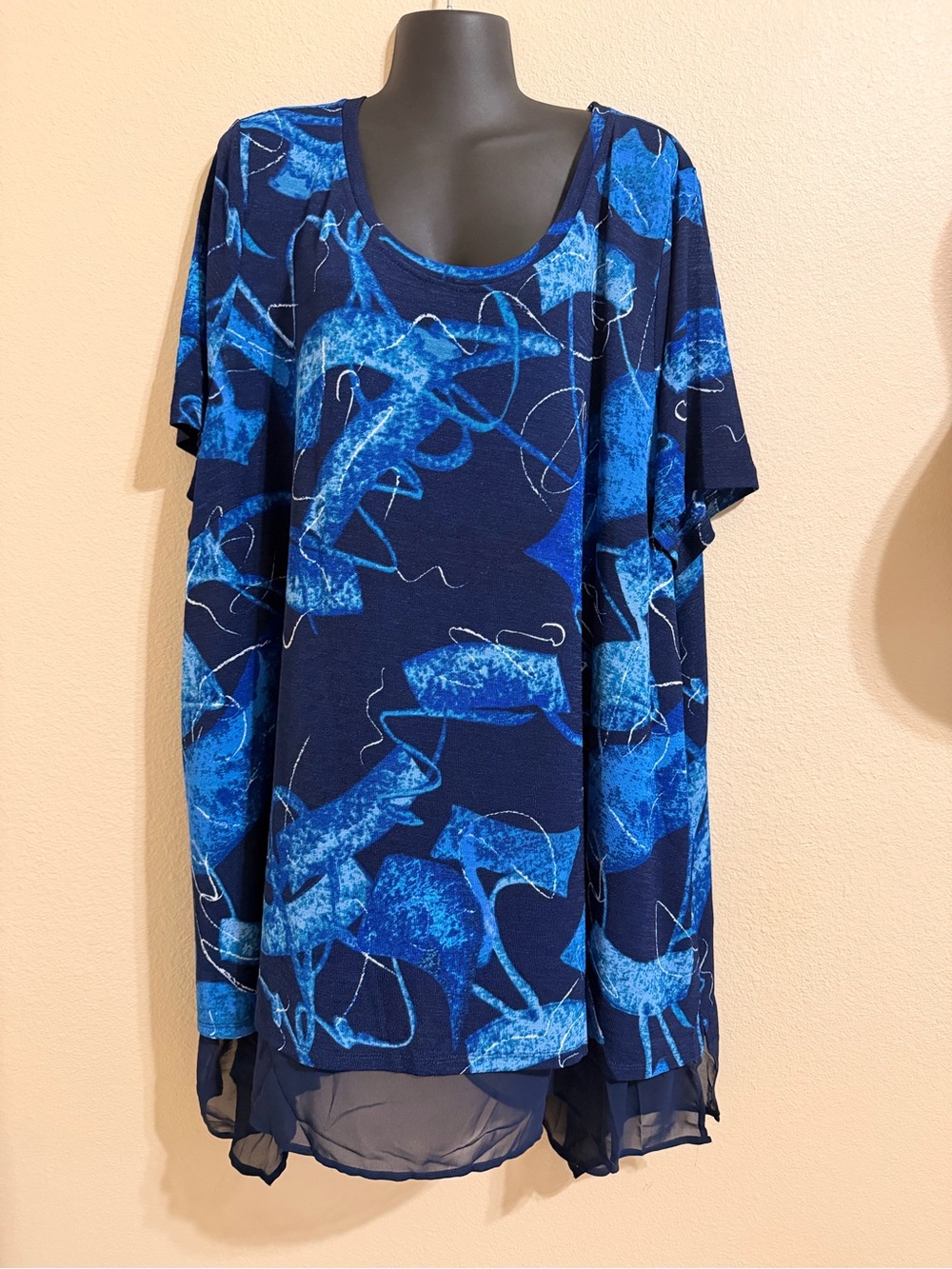 Navy & Bright Blue Abstract Scoop Neck Tunic